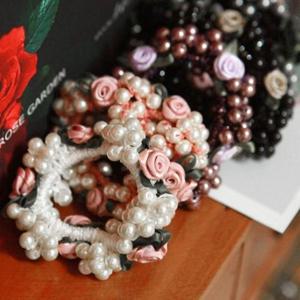 장미진주구슬 머리끈 고무줄 홈웨어 로맨틱빈티지