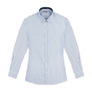 슬림)네이비 더블체크 버튼다운 블루 셔츠_SV7111