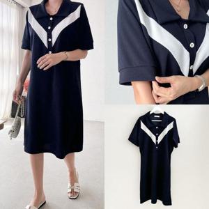 위쉬몰 BS 엣지브이배색반팔원피스(S365H407) 빅사이즈