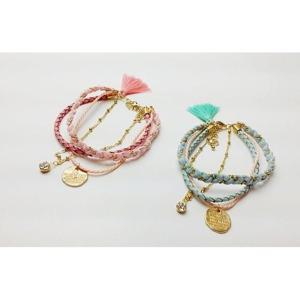 수공예 코인 펜던트 리얼 소가죽 네줄 믹스 팔찌