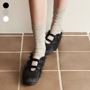 [게스] 여성_금속 로고 중목 골지 양말 (OP2A5595)