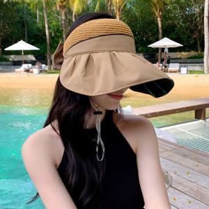 여자 블랙코팅 돌돌이 와이드챙 휴대 버킷햇 썬캡모자