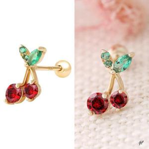 14K 골드 큐빅 체리 금 피어싱