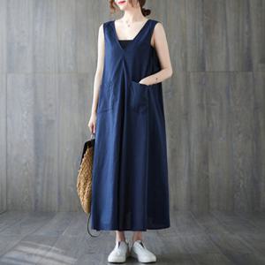 [바바라옷장]2591091 - 포켓 다트 린넨면롱원피스 여름원피스 여