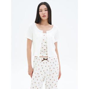 (165742AYA1) [에잇세컨즈] 솔리드 포인텔 반소매 카디건  화이트