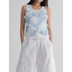 (355765LYDQ) [에잇세컨즈] 슬리브리스 프릴 블라우스  스카이 블루