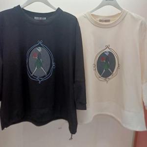 Latium HC06 팔뚝품편한 밑단스트링 꽃다발 소녀 7부소매 라운드 깔끔한 티블라우스 T2531ts10