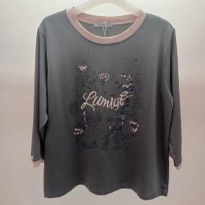 Latium HC06 짧은 국내생산 뚝떨어지는 7부소매 라운드 부드러운 랜드 티블라우스 T2531bl14DG