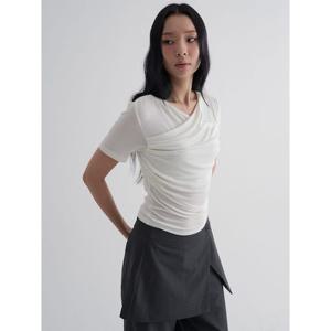 (115842AY41) [에잇세컨즈] 프론트 드레이프 반소매 티셔츠  화이트