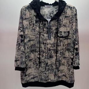 Latium HC06 찰랑찰랑한 품편한 앞짚업 반오픈 7부소매 쉬폰 후드 티블라우스 T2531bl09B1