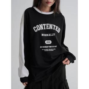 (355841LY25) [에잇세컨즈] 컬러블록 그래픽 긴소매 티셔츠  블랙