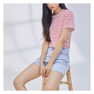 [미쏘]배색 스트라이프 반팔 티셔츠 (MIWHWC738A-T)