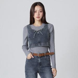 [LAP] 앞 리본 데님 뷔스티에 블라우스 AR3DB870