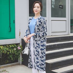 오드 OTK384 트로피컬 팜트리 오픈 로브 가디건