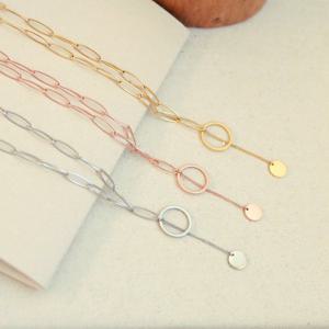 [이어넥핸즈] 써지컬스틸 도넛드롭코인 14K도금 목걸이