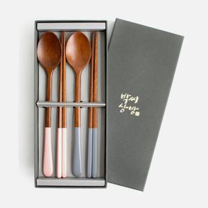 [박씨상방] 2벌 파스텔컬러 옻칠 나무수저세트+고급케이스