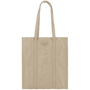 25 FW 프라다 베이지 로고 플라크 램레더 토트백 1BG459UVL