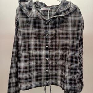 Latium HC06 지지미느낌 국내생산 품넉넉한 크롭 체크 긴팔 후드점퍼형 셔츠블라우스 T2531bl12N