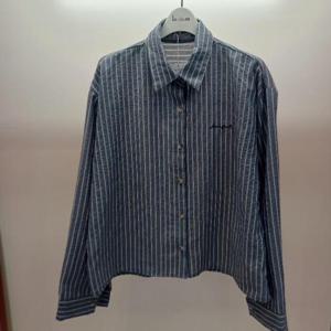 Latium HC06 국내생산 짧은 지지미느낌 세로단가라 품넉넉한 자수 남방형 셔츠블라우스 T2533bl08B1