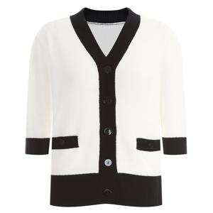 샵앤) 배색 5부 여성 반팔 니트 가디건 FRB-WCD-11940-아이보리