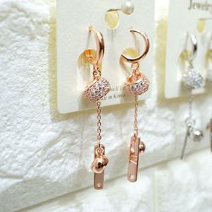 큐빅방울 바 원터치 롱드롭귀걸이