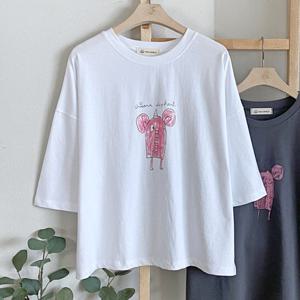 샵앤) 국산 여성 라운드넥 코끼리 면 100 반팔 티셔츠 FJ-WSH-4371-화이트