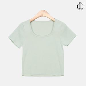 엘케이트 여성 여름니트 베이직 무지 반팔 U넥 크롭 티셔츠  LNHT005