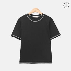 엘케이트 여성 스티치 반팔티 코튼 세미크롭 티셔츠 여름 면 반팔 LDIO005