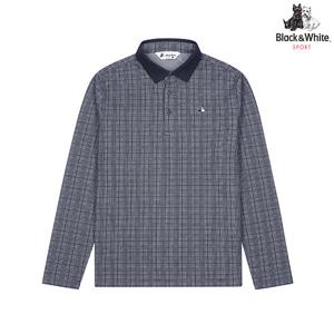 [블랙앤화이트]남성 글렌체크 패턴 자가드 티셔츠 9034GXZP_NAVY