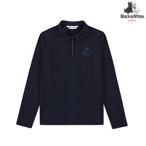 [블랙앤화이트] 여성 플리츠 카라 자가드 티셔츠 9305LBJP_BLUE