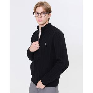 헤지스 남성 24FW 스테디셀러 블랙 짜임 울혼방 집업니트 WHSW4D328BK