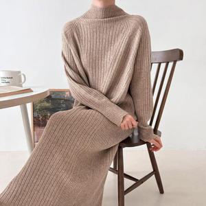 [옷자락]여자 래글런니트 터틀넥 비스코스 FW 골지 롱원피스