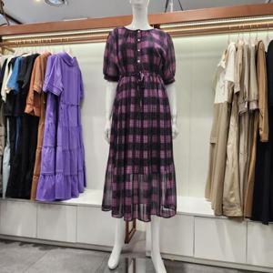 수스 HC04 체크  쉬폰 롱 원피스 S252BOP452