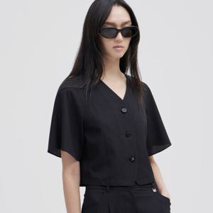 [쥬크]V넥 버튼 크롭 블라우스_Z252MSC038