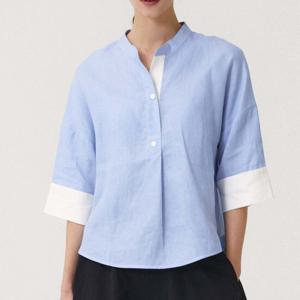 샵앤) 여성 스탠드 카라 6부소매 린넨100 블라우스 CL-WBL0445