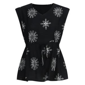 샵앤) 여성 V넥 나염 빈티지 허리끈 민소매 블라우스 NTT-WBL-20755-블랙