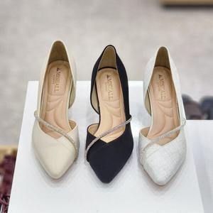 [탠디]W12M3005D 여성 7cm 사이드오픈 큐빅 포인트 펌프스 구두K