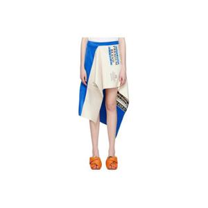 JW앤더슨 스커트 화이트   블루 케어 라벨 미디 스커트 231477F092009