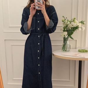 비욘드라이프 데님 긴팔 단추 롱원피스 1004225