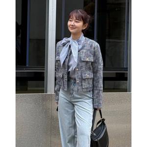 바네사브루노 25SS 시즌오프 블루 면 타이 블라우스 VIBL5E110B2