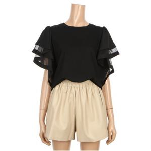 [GGPX] 시스루 더블 러플 소매 반팔 티셔츠 (GNHTSC30F)