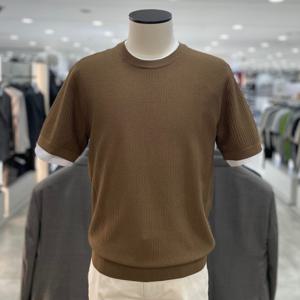 [지오지아]워셔블 세로조직 반팔 니트티_ABF2ER1101_BR_DG