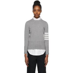 톰브라운 티셔츠 그레이 밀라노 클래식 크루넥 스웨터 221381F096000