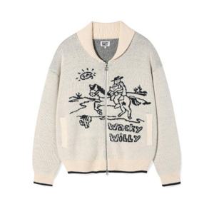 와키윌리자켓 KQJ WA2503CD02CH 타이포 로고 라운드넥 가디건 그레이