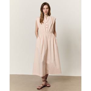 아떼 바네사브루노 여성 25SS 시즌오프 라이트핑크 헨리넥 면혼방 민소매 원피스 VLDR5B241P1