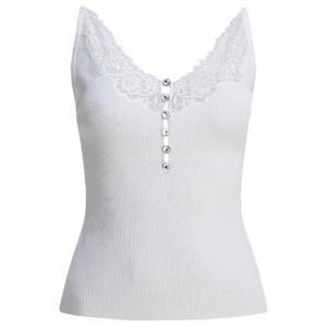 SELF-PORTRAIT Ribbed tank top with lace neckline PF25-042T-WWHITE