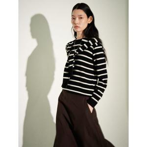[빈폴레이디스] 라운드넥 숄 변형 스트라이프 풀오버  블랙 (BF4X51C025)