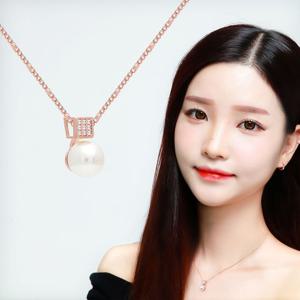 클라라 14KGP 로즈골드 큐빅 진주 체인 패션 목걸이