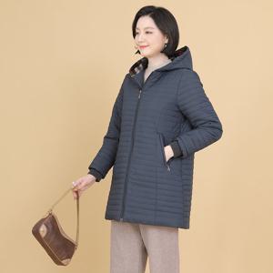 애비뉴투지 엄마옷 체크 배색 후드 누빔 패딩 하프 점퍼 J11104