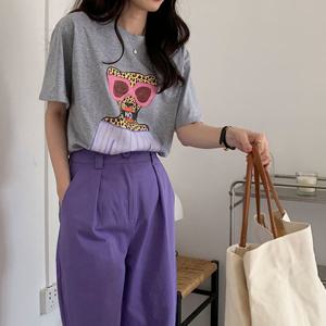 슈팅스타 / 레오파트 프린팅 루즈핏 캐주얼 반팔 티셔츠 215132